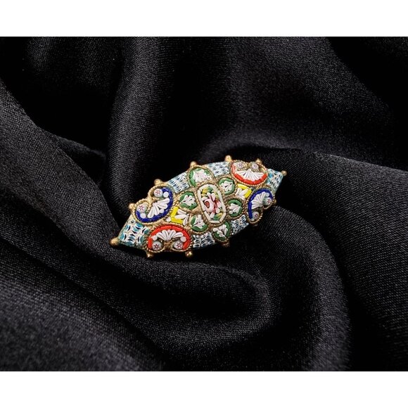 Rare Find Vintage 1940s Italian Signed Micro Mosaic Brooch - Picture 1 of 5